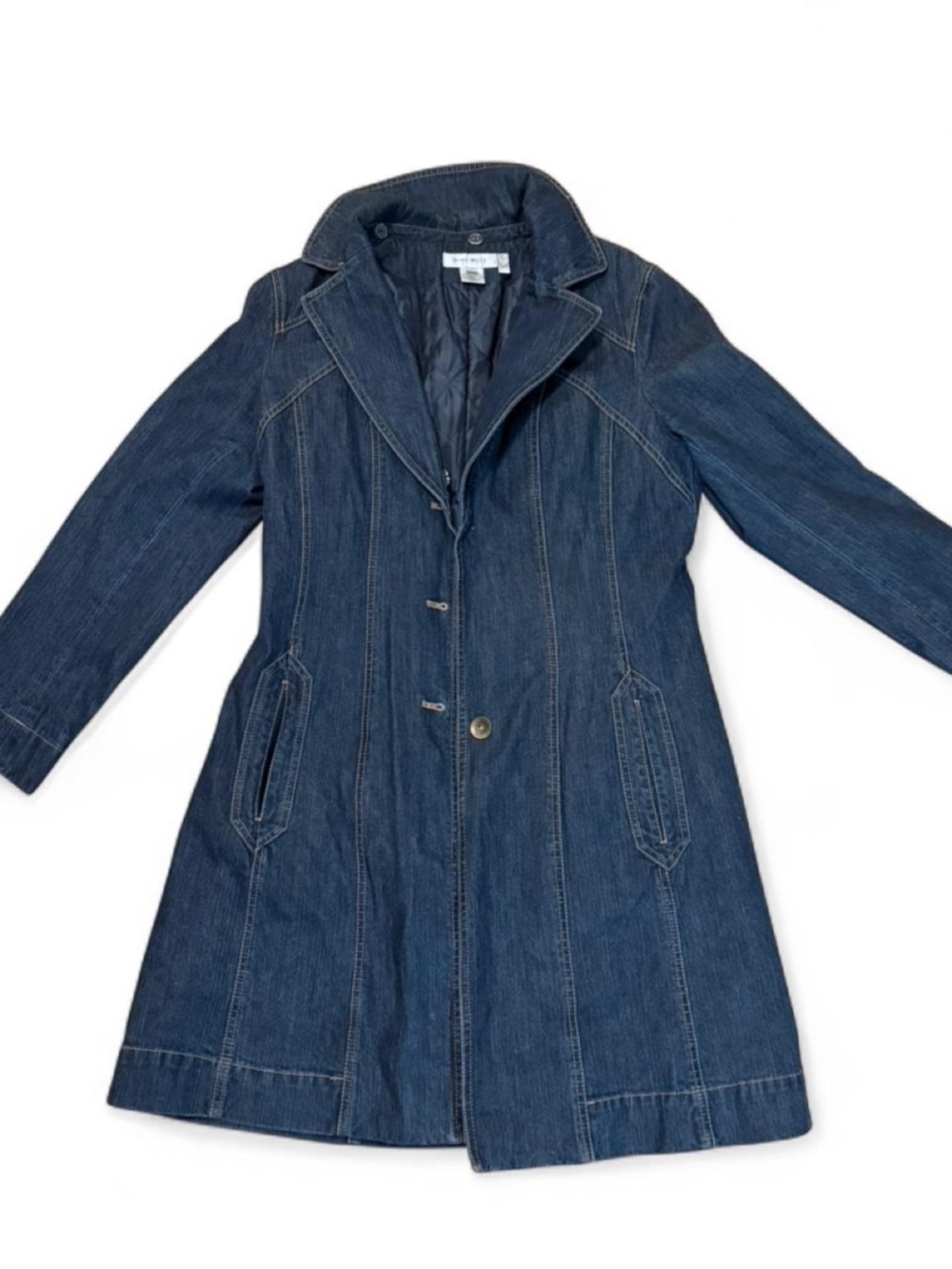 Nine West Navy blue denim trench coat with quilted lining. Size M